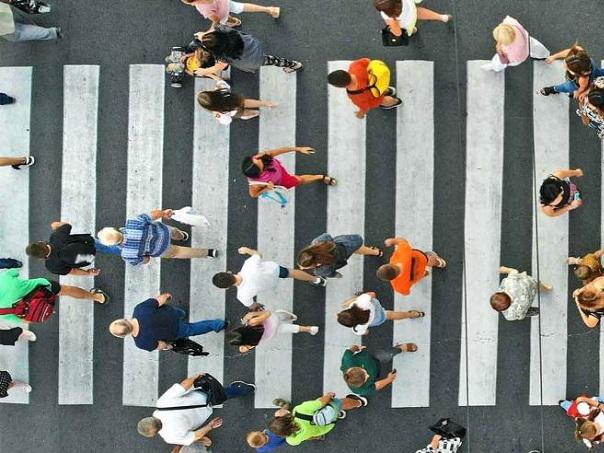 Busy pedestrian crossing