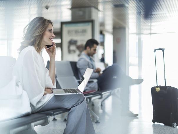 Lady at airport on phone