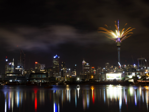 Fireworks coming from the sky tower