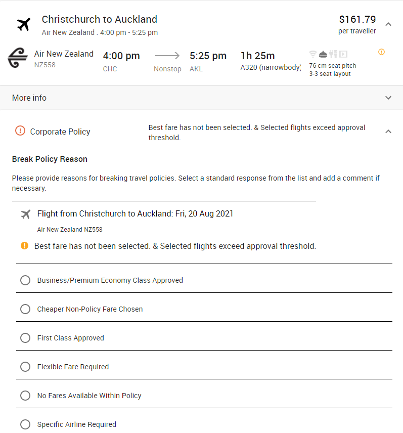 Supporting travel policy compliance